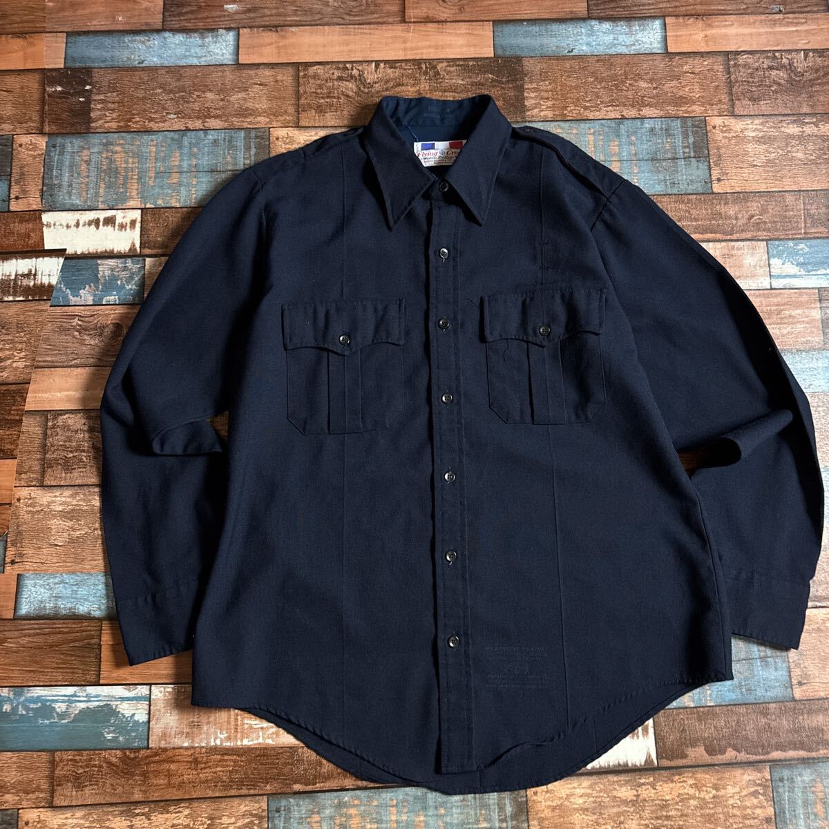 USA製 Flying Cross フライングクロス 黒 シャツ 長袖 16 1/2 オールウェザー 長袖シャツ ワークシャツ ネイビーぶらっく拍卖