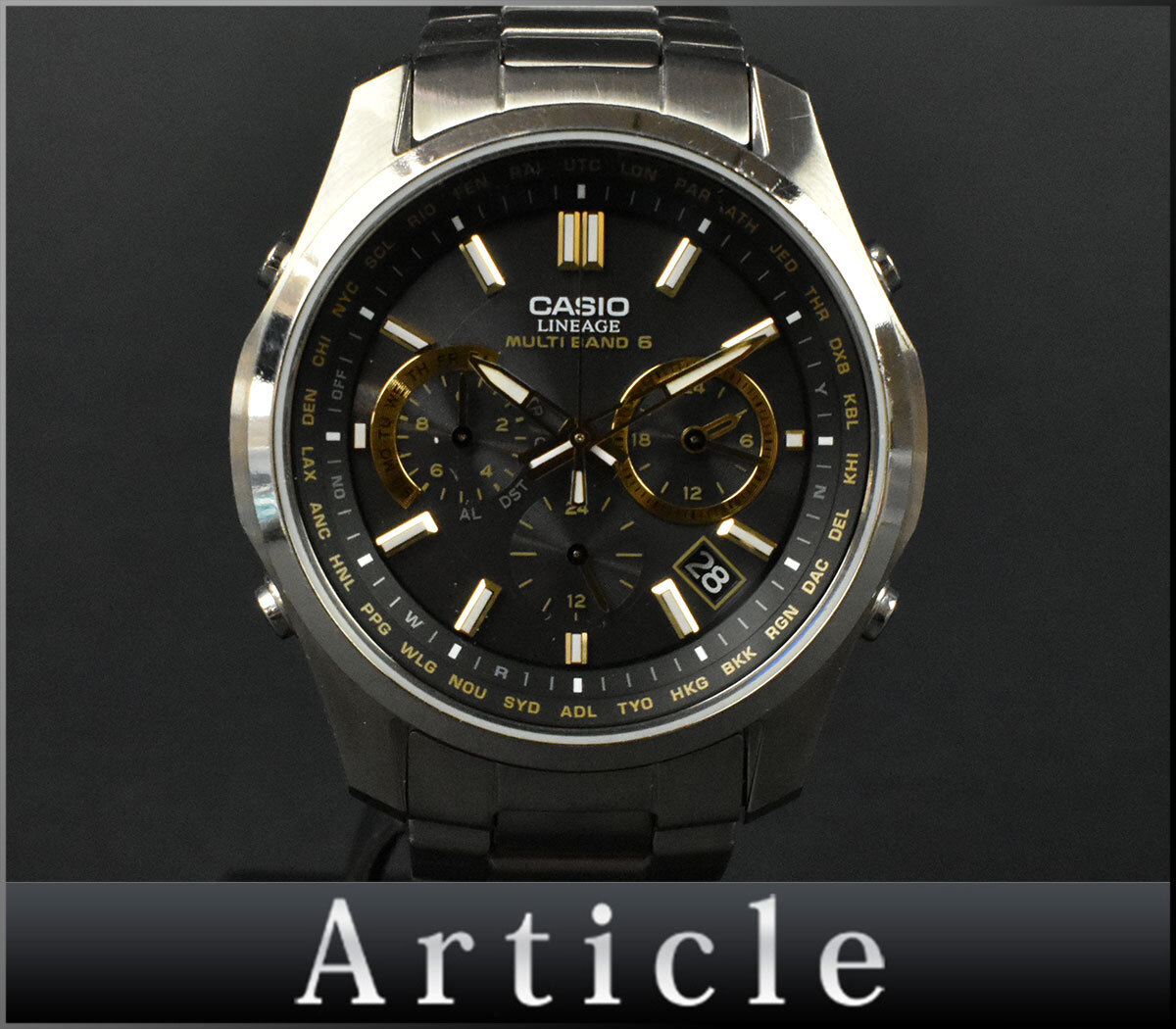 805470★動作確認済 CASIO カシオ リニエージ 腕時計 電波 ソーラー クロノ デイデイト LIW-M610TDS チタン ブラック メンズ/ D拍卖