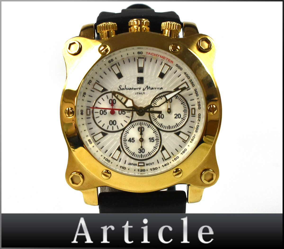 237215□美品 動作確認済 Salvatore Marra サルバトーレマーラ 腕時計 クォーツ クロノグラフ SM12112 GP レザー 革 メンズ/ D拍卖