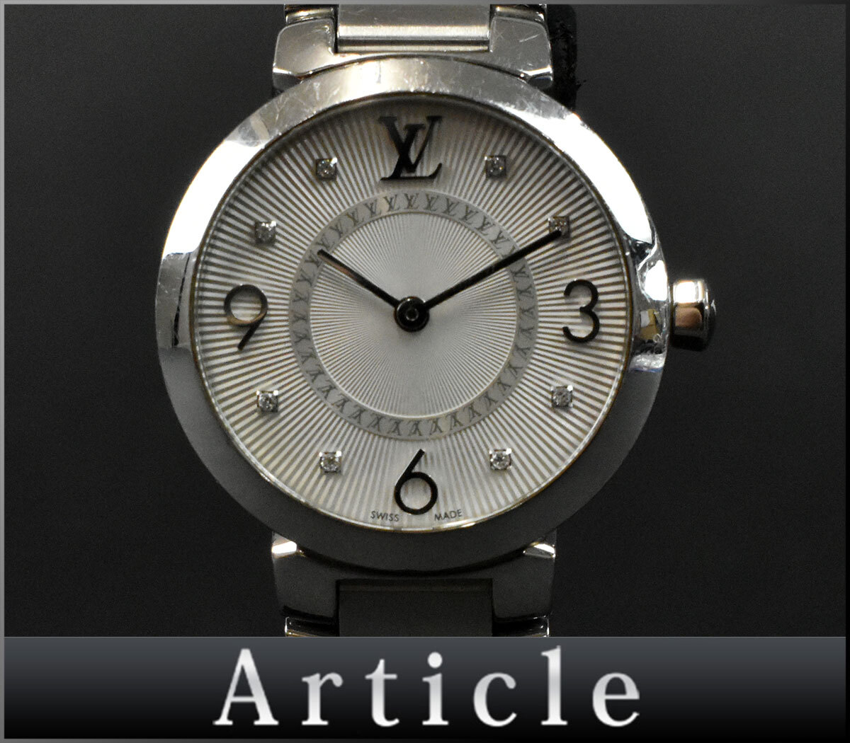 234646◆動作確認済 LOUIS VUITTON ルイヴィトン タンブール スリム 腕時計 クォーツ Q12MG ダイヤ SS シルバー レディース/ D拍卖
