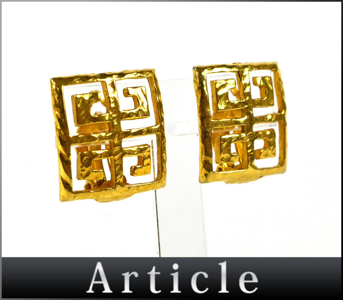 238263□ GIVENCHY ジバンシィ スクエア イヤリング 耳飾り アクセサリー GP ゴールド レディース ファッション ヴィンテージ/ E拍卖