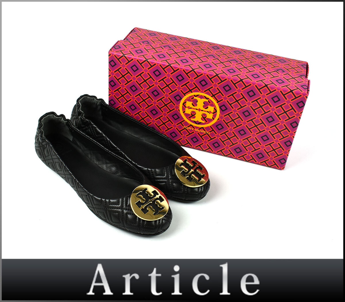 238436□美品 TORY BURCH トリーバーチ パンプス フラットシューズ ルームシューズ 50736 23.5cm レザー 革 ブラック 黒 レディース/ F拍卖