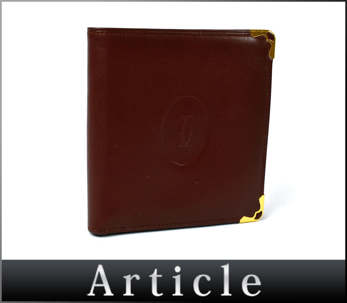 805606◇美品 Cartier カルティエ マストライン C2ロゴ 二つ折り財布 財布 短財布 73184192 レザー 革 ボルドー シンプル 小物 箱付/ C拍卖
