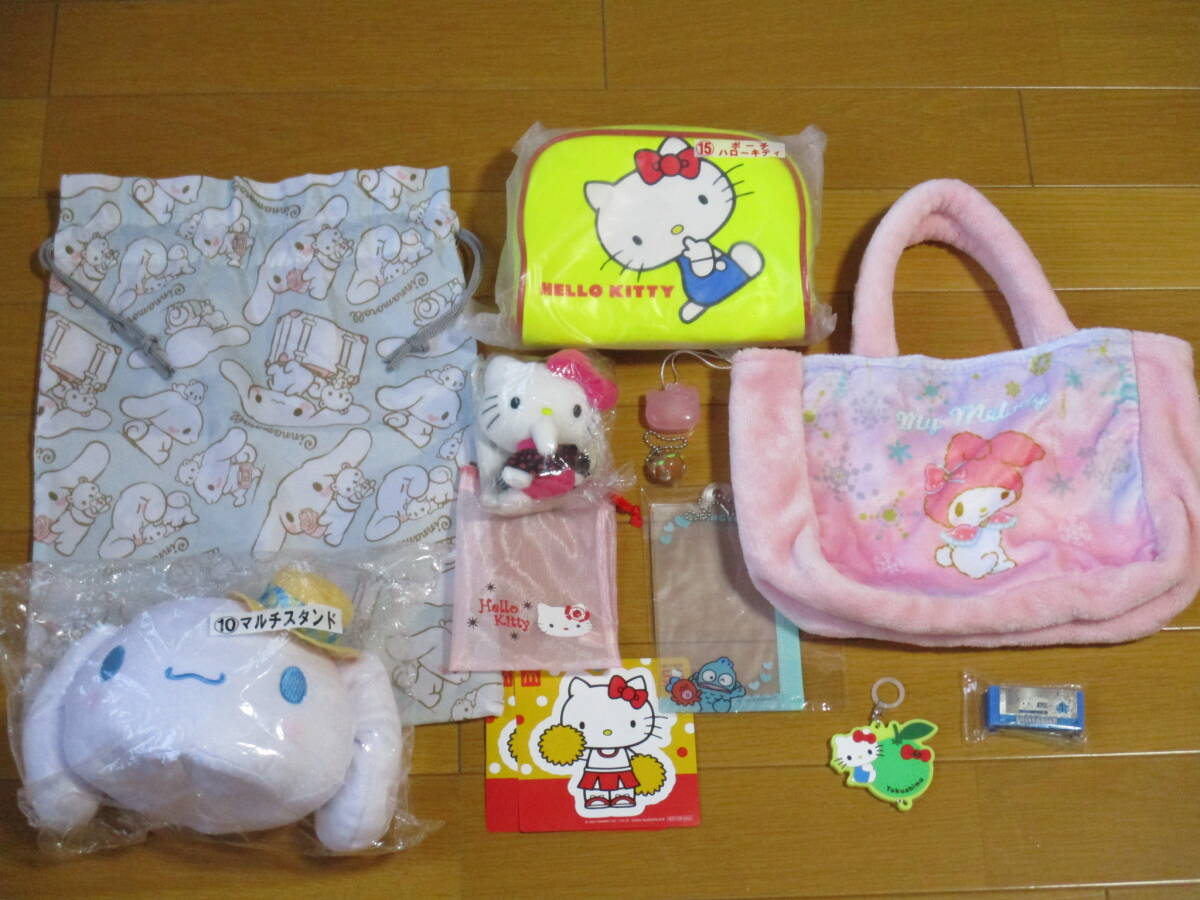 サンリオ 色々10点位セット(ハローキティ・シナモロール・マイメロディ・巾着・手提げ・マスコット・小物入れ・シール)拍卖