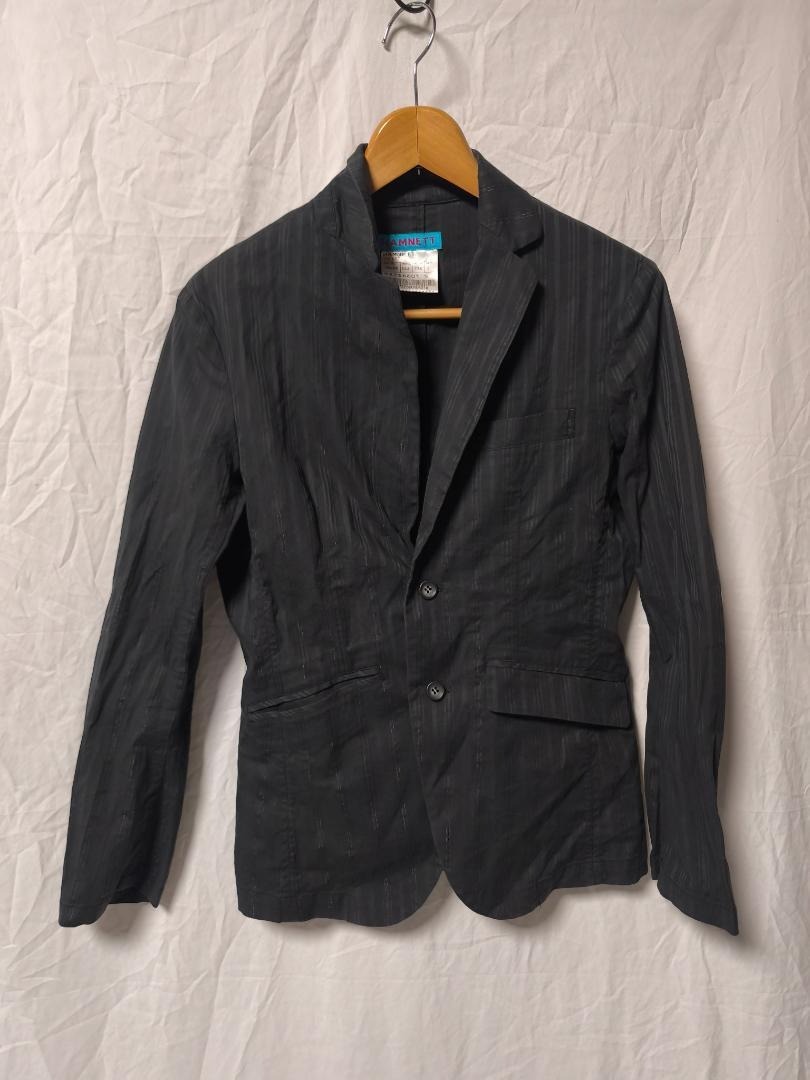 HAMNETT ストライプ テーラードジャケット ストレッチ 黒 メンズ S拍卖