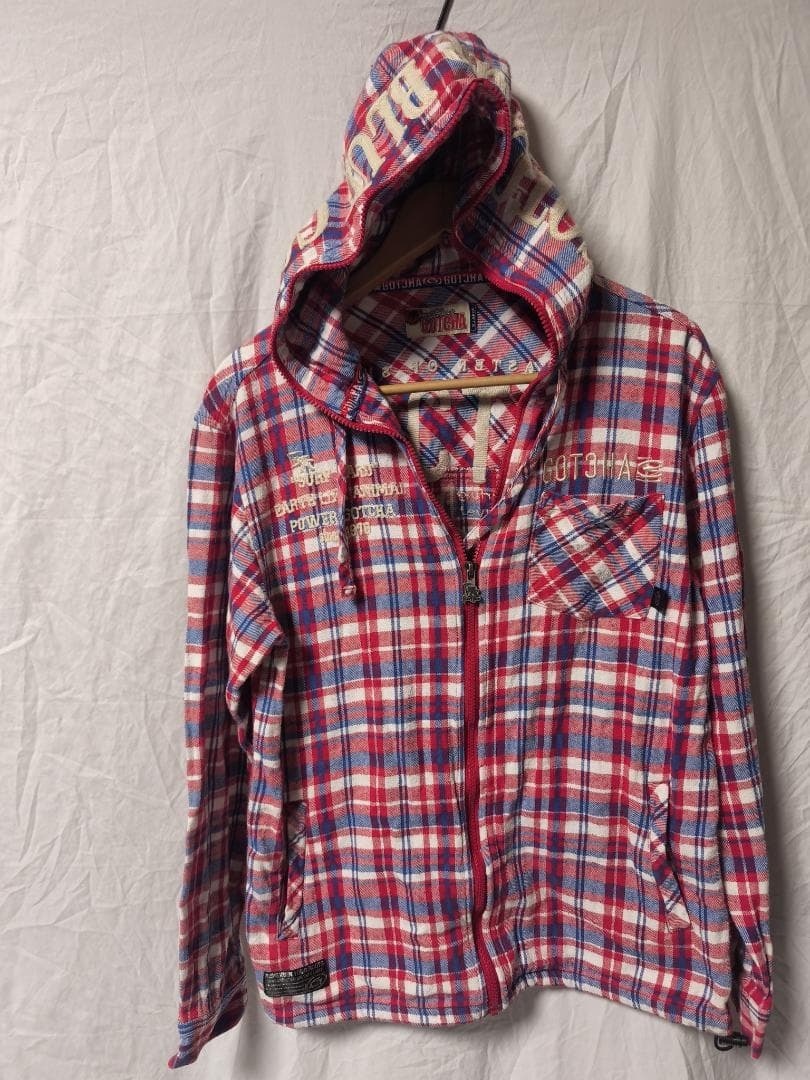 GOTCHA チェック柄 フード付きシャツジャケット 刺繍ロゴ メンズ XL拍卖