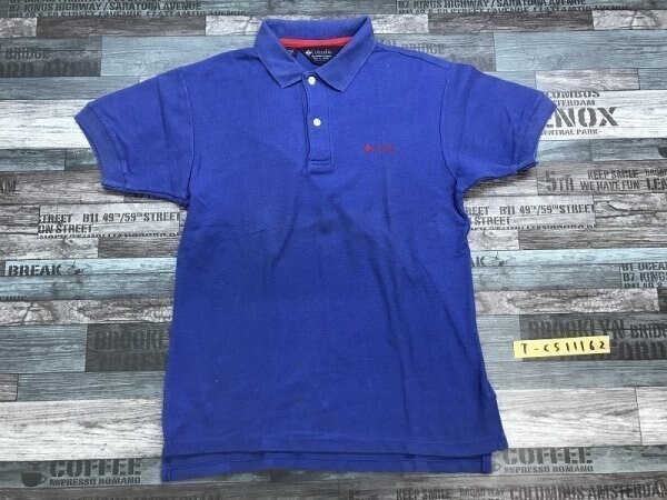 Columbia コロンビア メンズ ロゴ刺繍 鹿の子 半袖ポロシャツ S 青拍卖