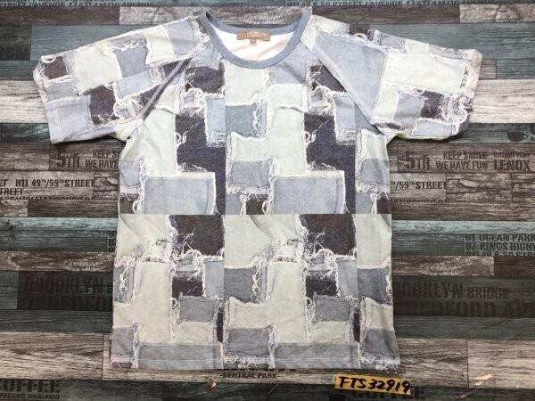 A DAY IN THE LIFE ユナイテッドアローズ レディース パッチワーク風プリント 半袖Tシャツ S 水色グレー紺拍卖