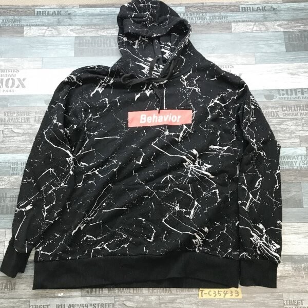 REALWASH メンズ ボックスロゴ 総柄 パーカー 大きいサイズ LL 黒白拍卖