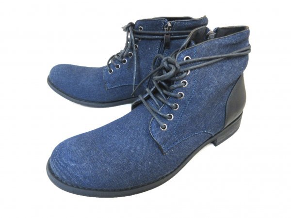 L789新品Dedes変則編上げ/ジップアップブーツ25㌢NAVY♂拍卖