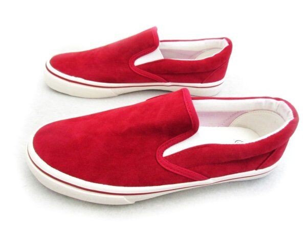 1円~L870新品スウェード/スリッポンスニーカー26㌢RED♂拍卖