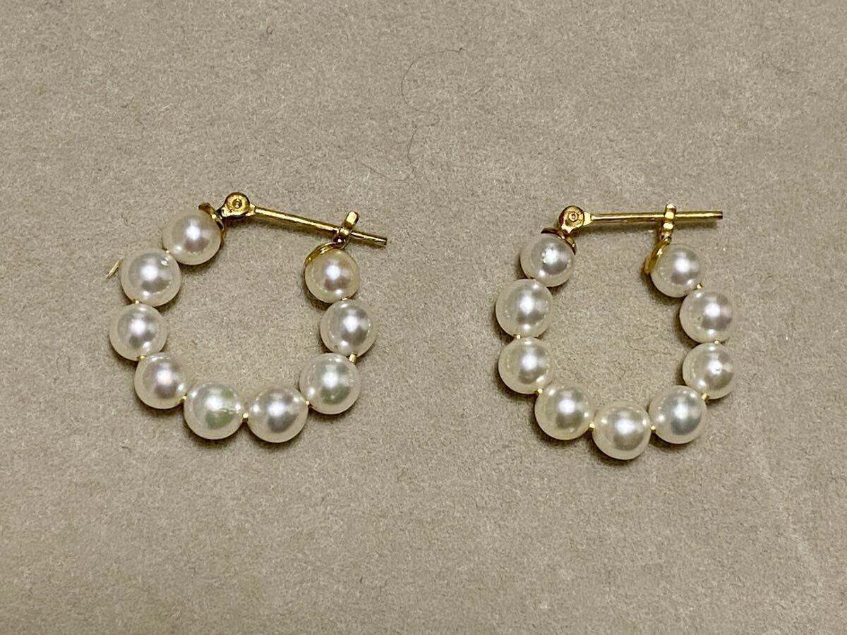 販売証明書付き フープピアス K18イエローゴールド 18金 パール アコヤ真珠4mm ベビーパール クロッシング レディース アクセサリー 拍卖