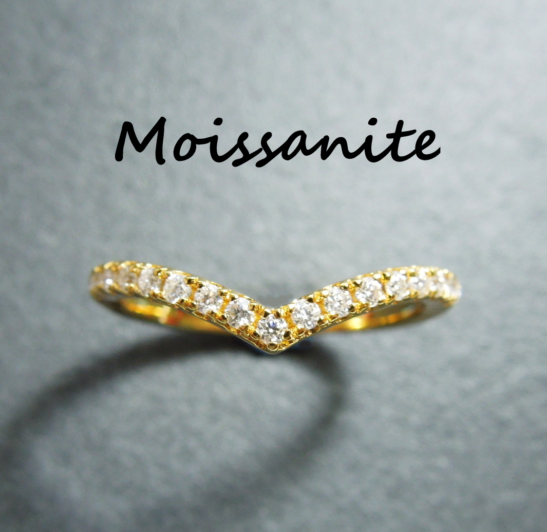 約11.5号 K18GP ゴールド モアサナイト V字 ハーフエタニティリング S925 V字リング ハーフエタニティー 約11号半 ゴールドメッキ拍卖