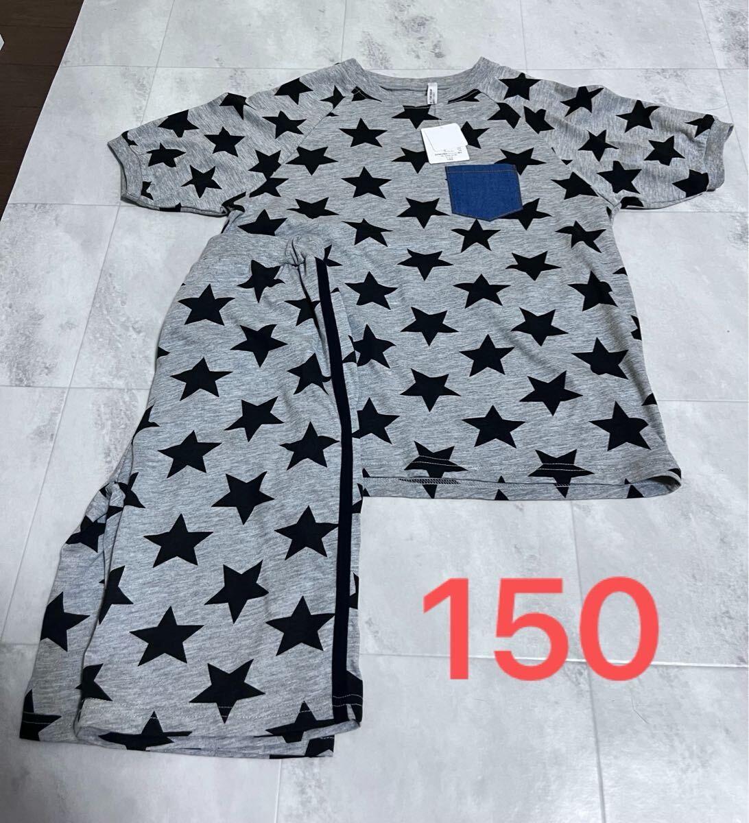 新品 半袖パジャマ 男の子 ブラック 星柄 スター グレー 150 上下 セットアップ セット拍卖