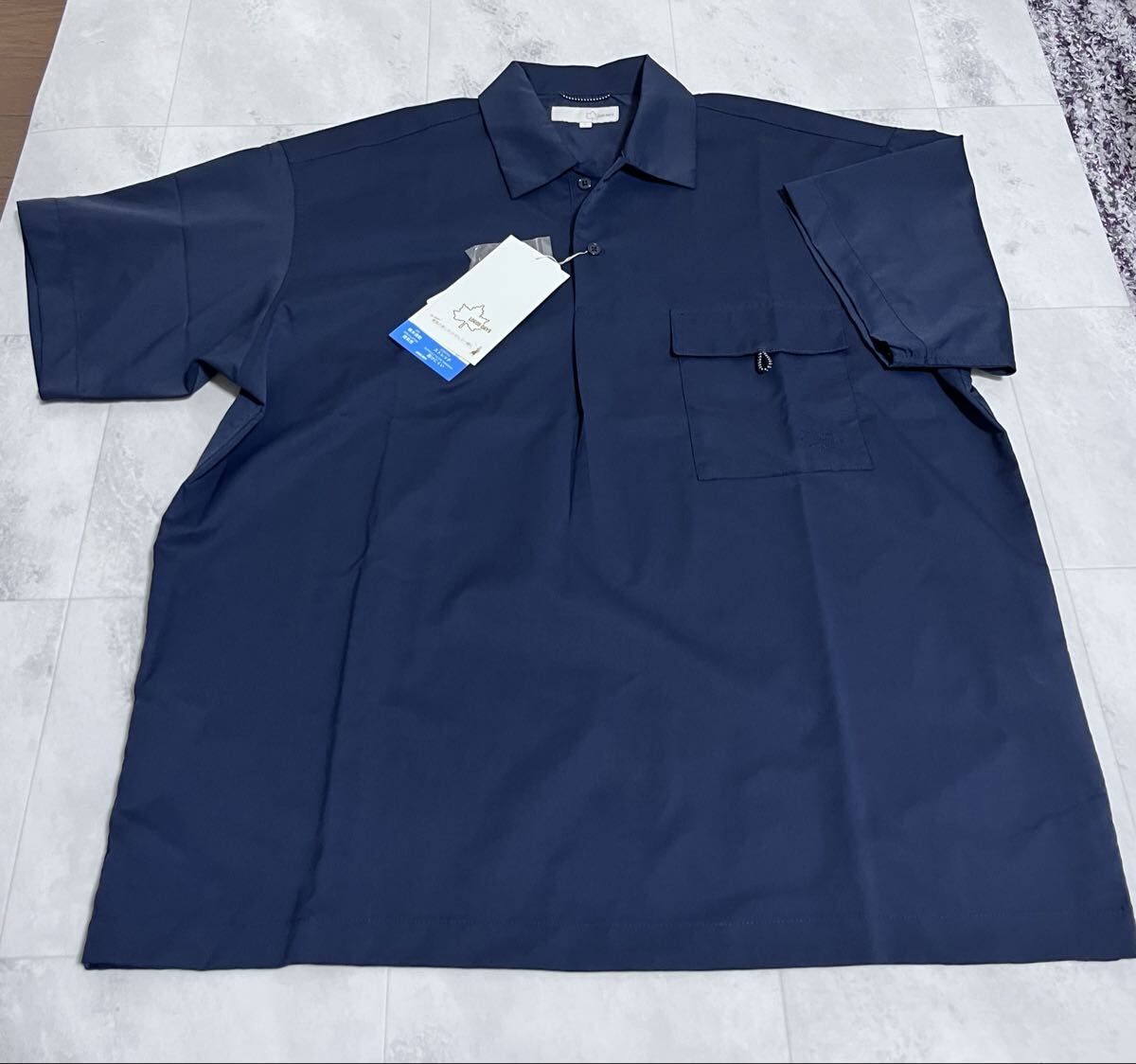 新品 ロゴスデイズ LOGOS DAYS 半袖ポロシャツ Lサイズ ハーフボタンシャツ ネイビー ストレッチ拍卖