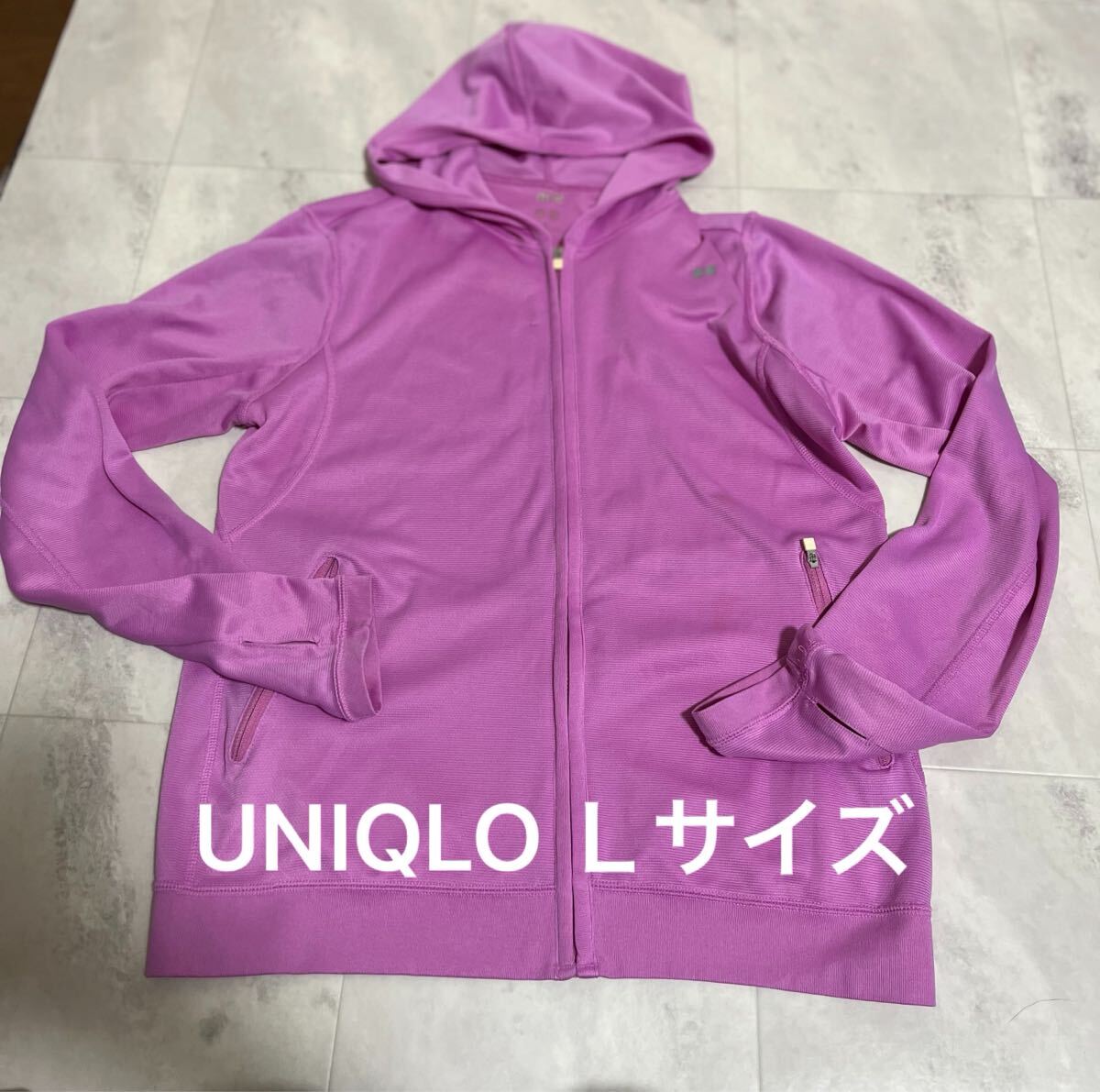 UNIQLO ユニクロ ピンク レディース UVカットフルジップパーカー Lサイズ 紫外線対策 指穴付き拍卖