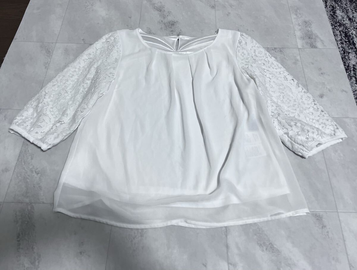 コパカ COPACA ★袖レース 五分袖カットソー ホワイト 白 Mサイズ拍卖