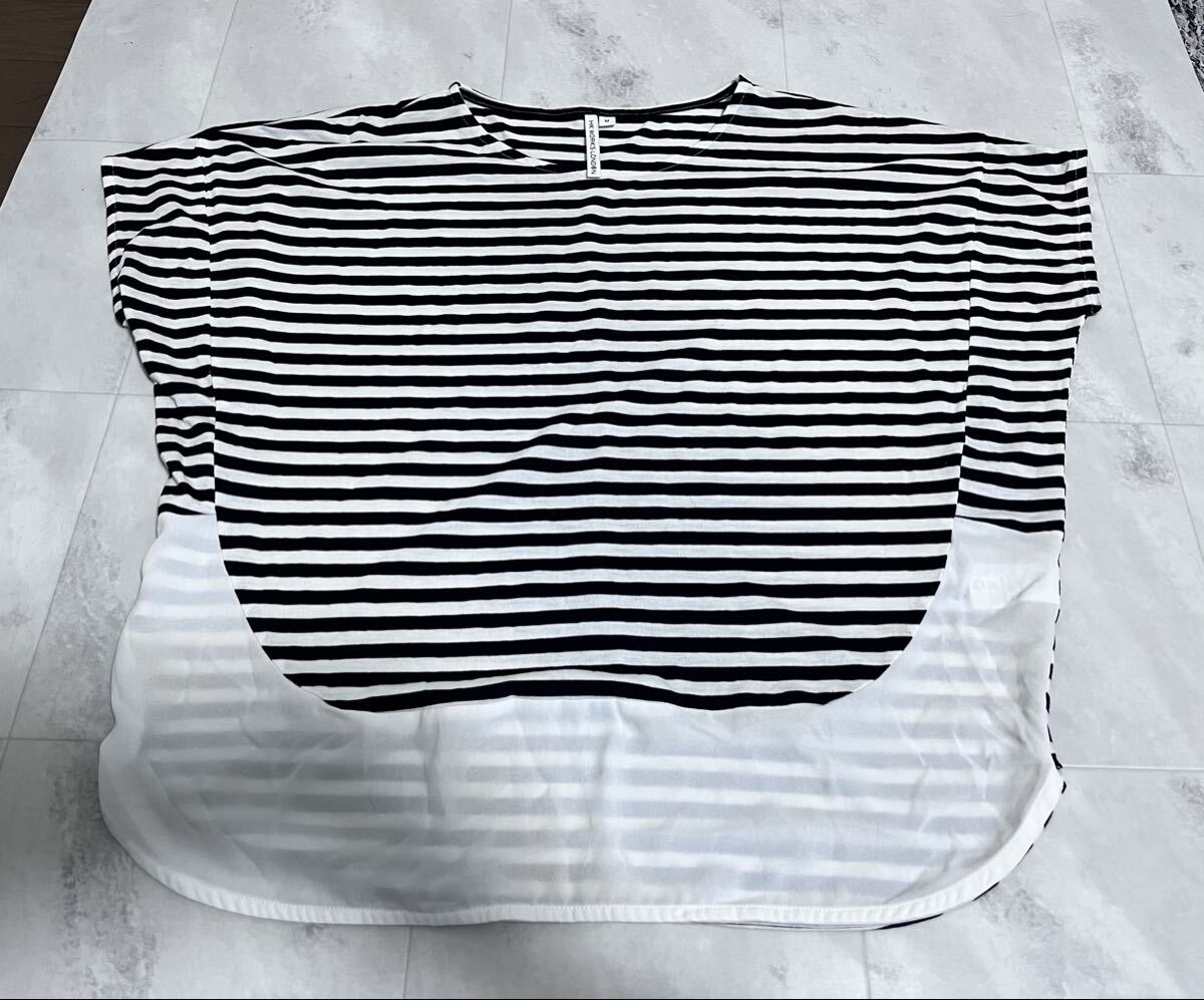 HK WORKS LONDON カットソー ボーダー 異素材ドッキング 半袖 黒白 Tシャツ 拍卖