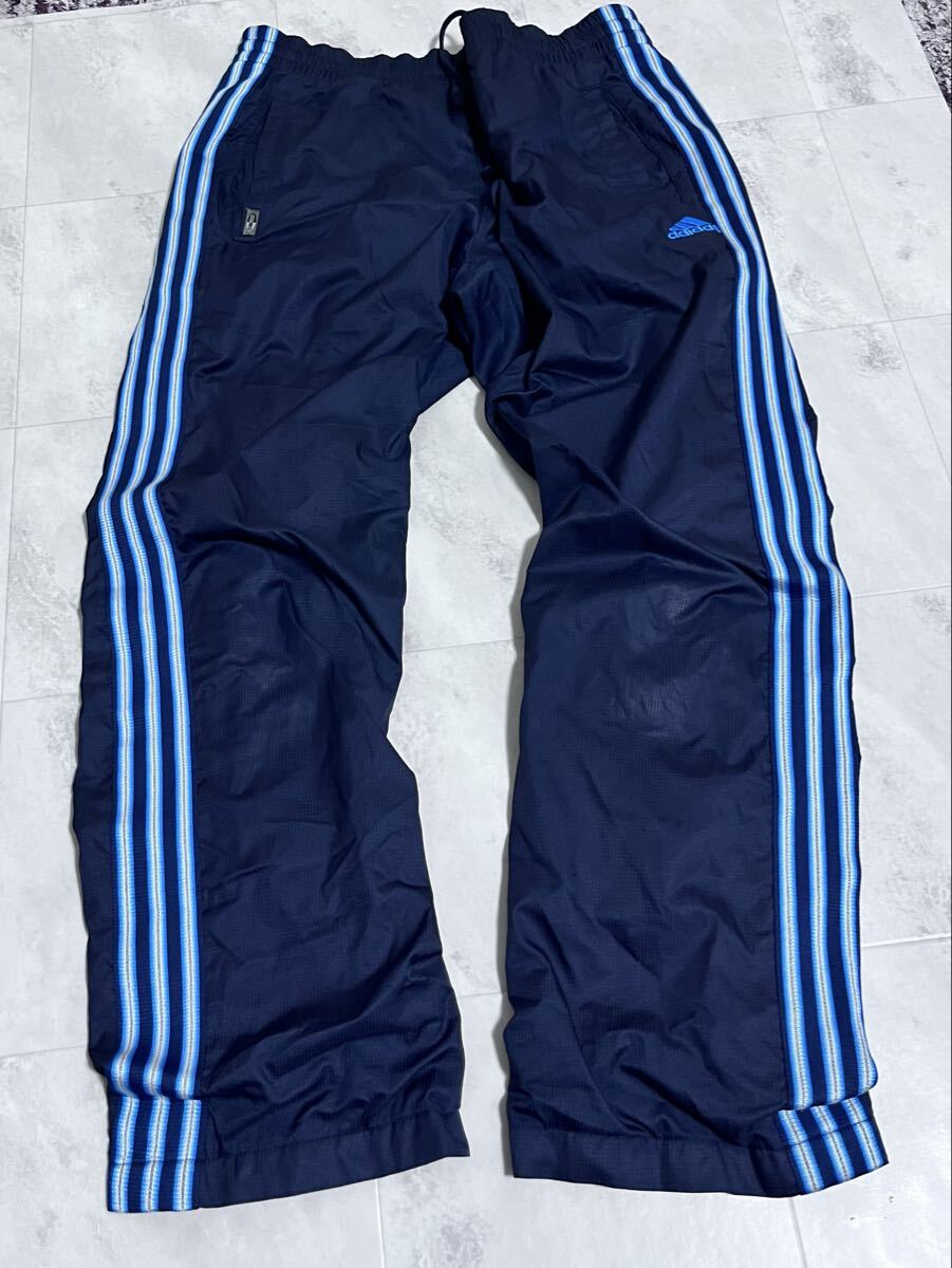 adidas アディダス ナイロンパンツ トレーニングパンツ ネイビー 紺 サイドライン Lサイズ 裏起毛拍卖