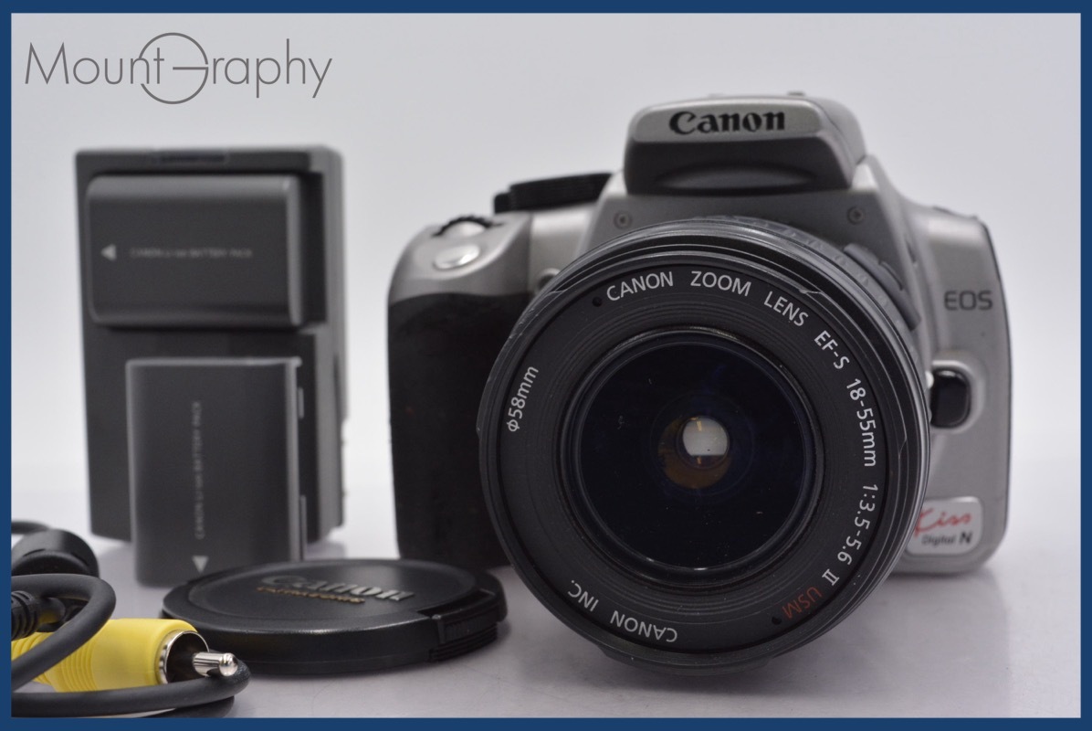 キヤノン Canon EOS Kiss Digital N + Canon EF-S 18-55mm F3.5-5.6 II USM 前キャップ、バッテリー、充電器付属 #mj5806拍卖