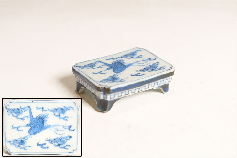 時代物 染付翔鶴紋 墨 墨床 文房具 (P142)拍卖