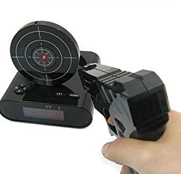 【vaps_5】シューティング目覚まし時計 ピストル型 ガンアラームクロック 《ブラック》 ゲーム 録音機能 デジタル 置時計 置き時計 送込拍卖