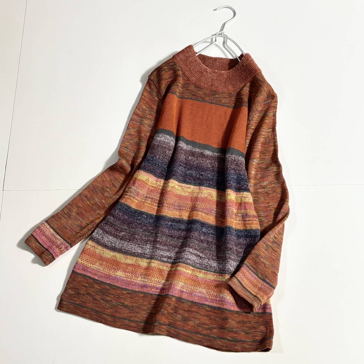 lascolinas // アプリコット系多彩色 ウールミックス ニットチュニック ⑥拍卖