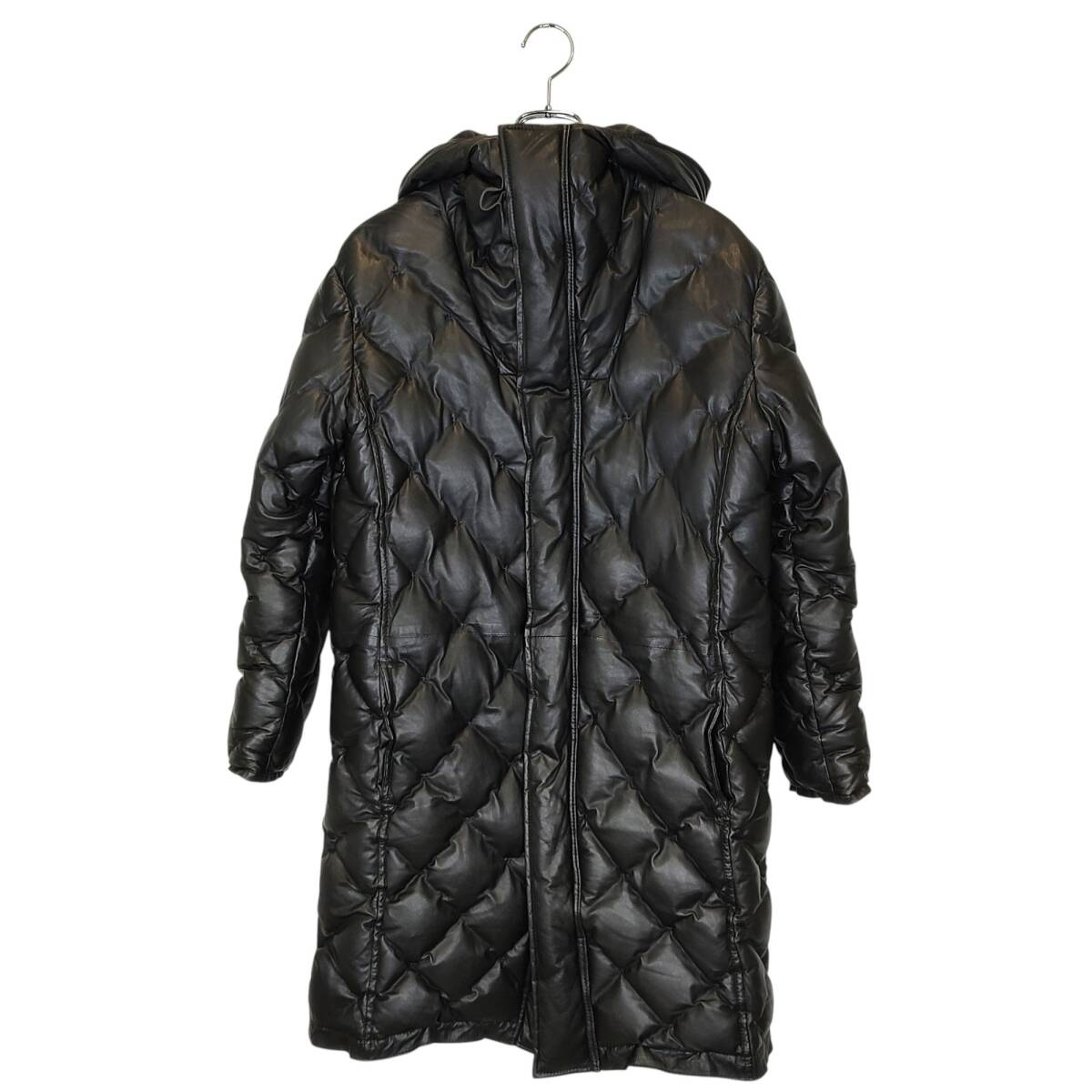 ISAMU KATAYAMA BACKLASH イサムカタヤマバックラッシュ HOODED DAWN COAT ホワイトグース ダウン レザー コート 2 ブラック メンズ拍卖