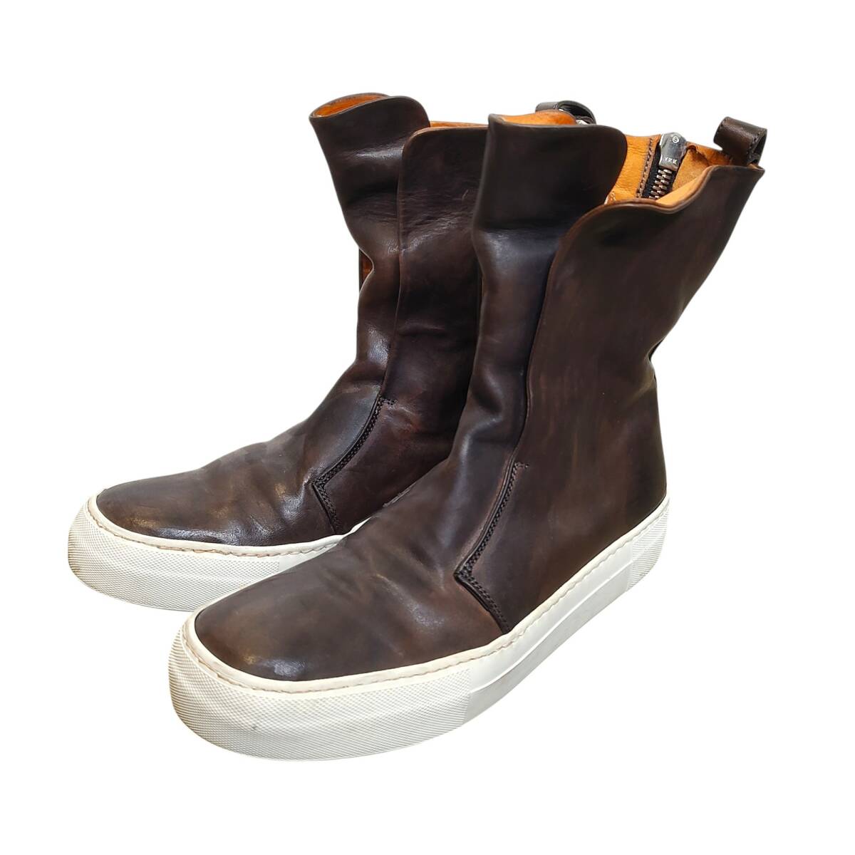incarnation インカネーション HIGH TOP SNEAKER レザー サイドジップ スニーカー 不明 約26.5cm~27cm ブラウン メンズ拍卖