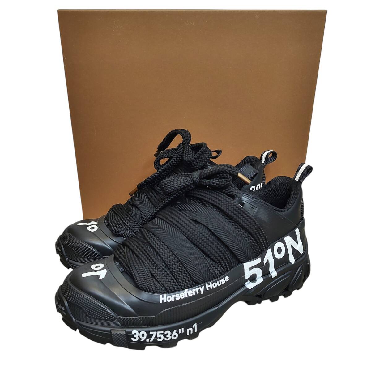 BURBERRY バーバリー Lace Detail Coordinates Print Leather Arthur スニーカー ITLE0SH074CAS 8061009 (43) 28 ブラック メンズ拍卖