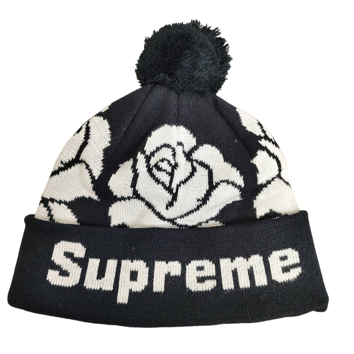 Supreme シュプリーム 22FW Rose Beanie ローズ ビーニー ニット キャップ F ブラック/ホワイト メンズ拍卖