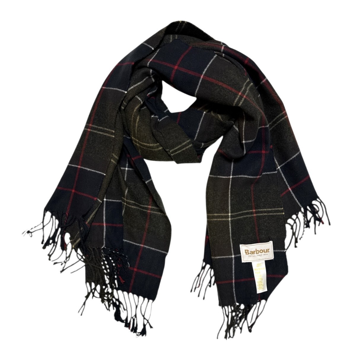 バブアー 大判 ストール マフラー チェック柄 ネイビー系 25J31拍卖