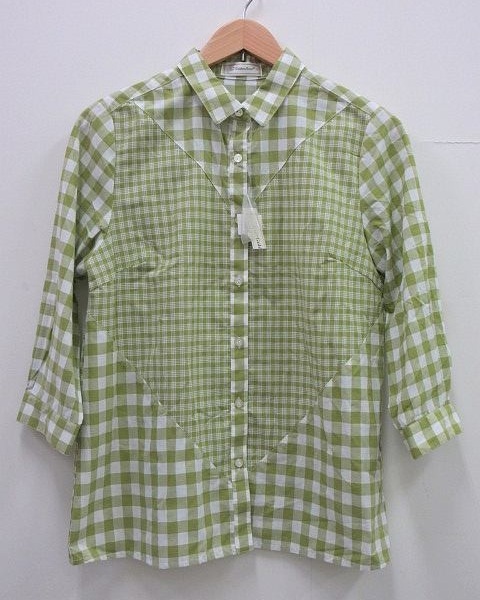 769☆Golden Bear/ゴールデンベア 七分袖 襟付き シャツ ブラウス チェック柄 グリーン系 LLサイズ タグ付き 未使用拍卖