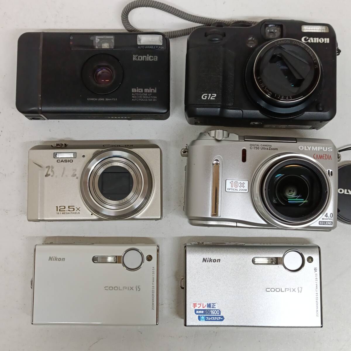 L474 カメラ まとめ 6点 Canon G12 Olympus CAMEDIA C-750 Nikon COOLPIX S7 S5 CASIO EX-ZS150 Konica BIG MINI ジャンク拍卖