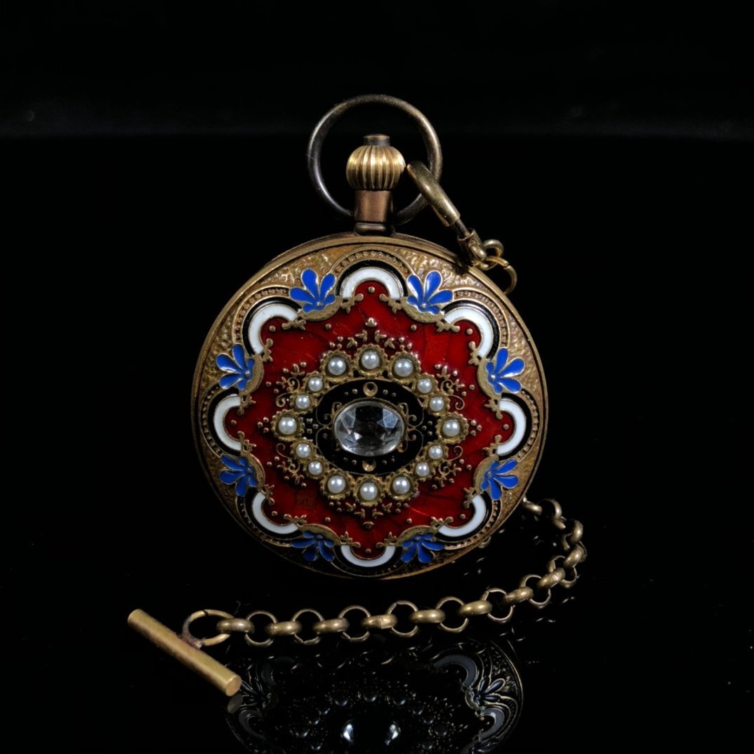 懐中時計 時計 復古 純銅 還流 西洋 エナメル彩 二開 機械レトロ 懐中時計zhzx273拍卖