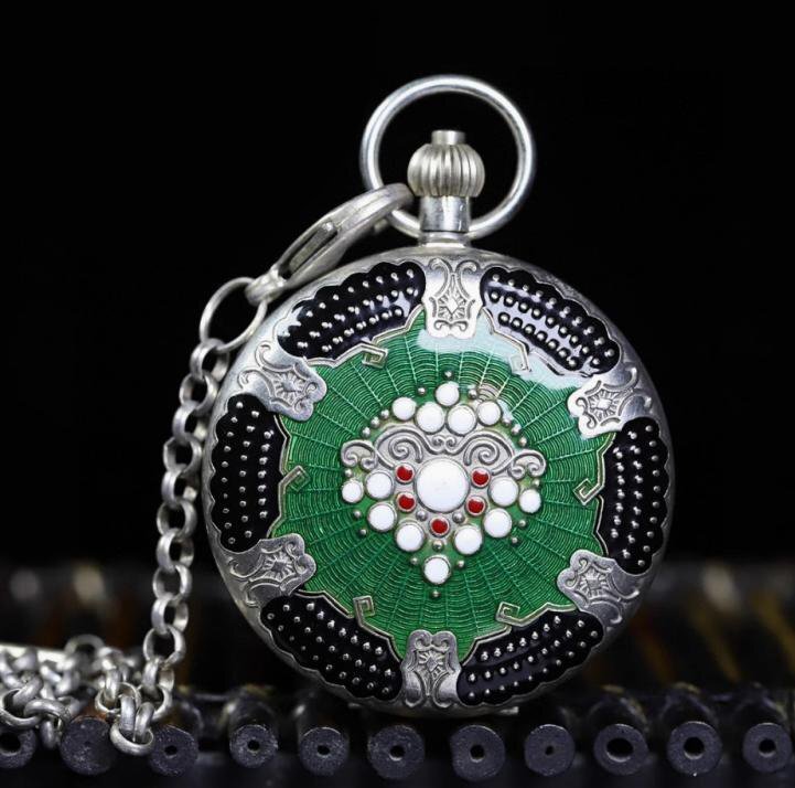 送料無料 懐中時計 時計 復古 純銅 西洋エナメル彩 還流 双開 機械 銀 懐中時計 二開 機械レトロ 懐中時計拍卖