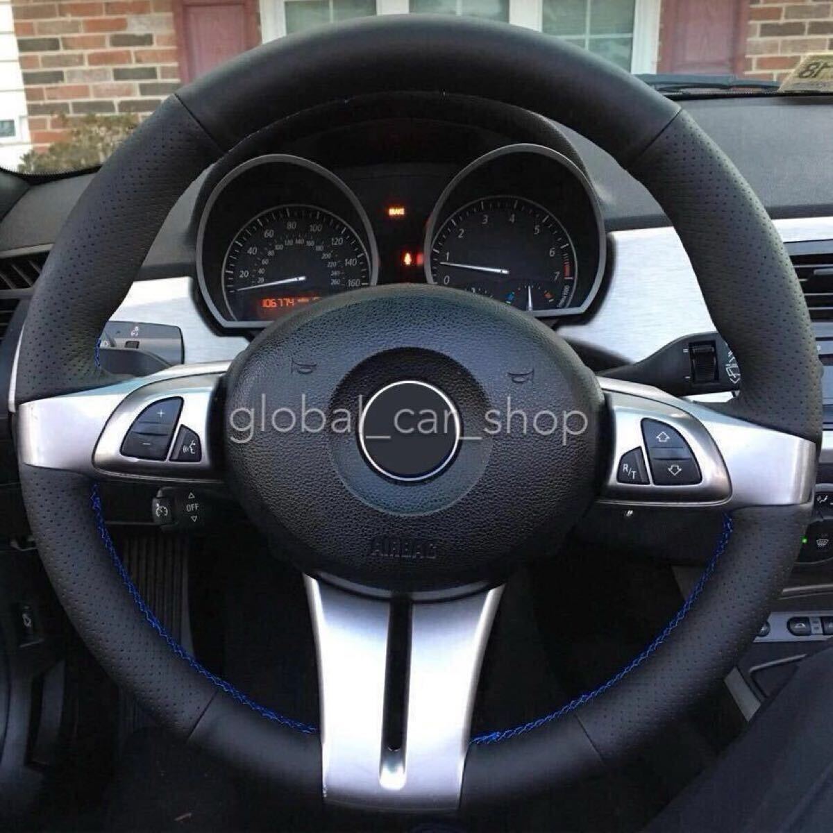 BMW Z4 ロードスター E85専用設計 革製 編み込みステアリング/ハンドルカバー ステッチカラー全10色 2.2i/2.5i/3.0iモデル等 2003~2008年拍卖