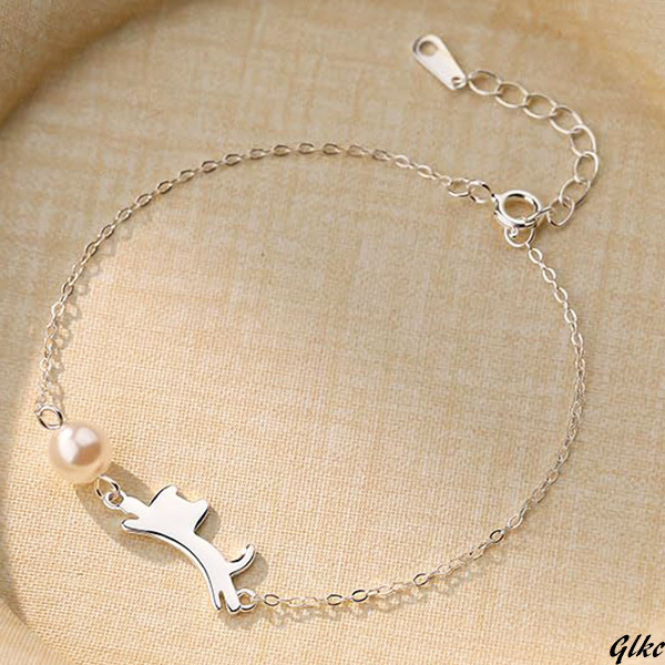 【レディースジュエリーとして日常使いから特別な日まで活躍】 猫ブレスレット 長さ15cm シルバー925 パール ギフトボックス付き拍卖