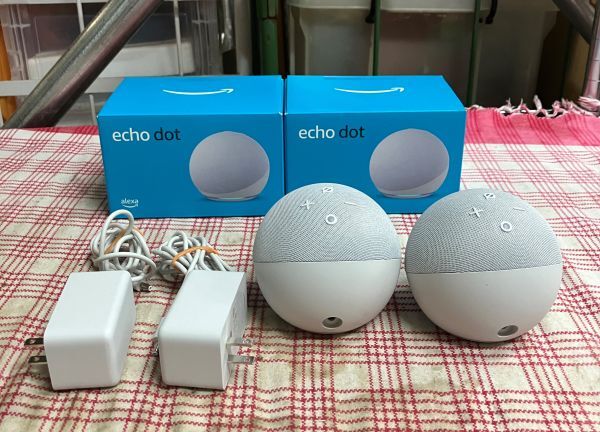 【H318】Amazon アマゾン Alexa アレクサ Echo Dot エコードット スマートスピーカー ホワイト 2点まとめ 通電OK 箱付 現状品拍卖