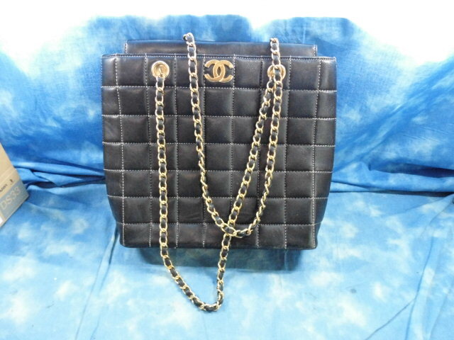 ★CHANEL シャネル チェーン トートバッグ チョコバー ココマーク ブラック / ショルダー ヴィンテージ リペア品拍卖