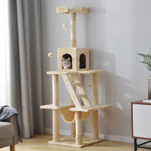 キャットタワー 据え置き 麻紐全高155cm【ベージュ】 拍卖