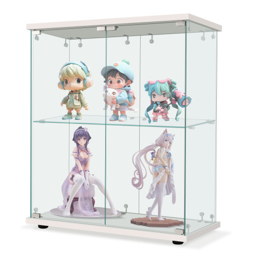 コレクションケース 両扉タイプ 大型 ワイドタイプ ガラスディスプレイキャビネット サイズ:幅80.5×奥行36.5×高さ86cm ホワイト 拍卖