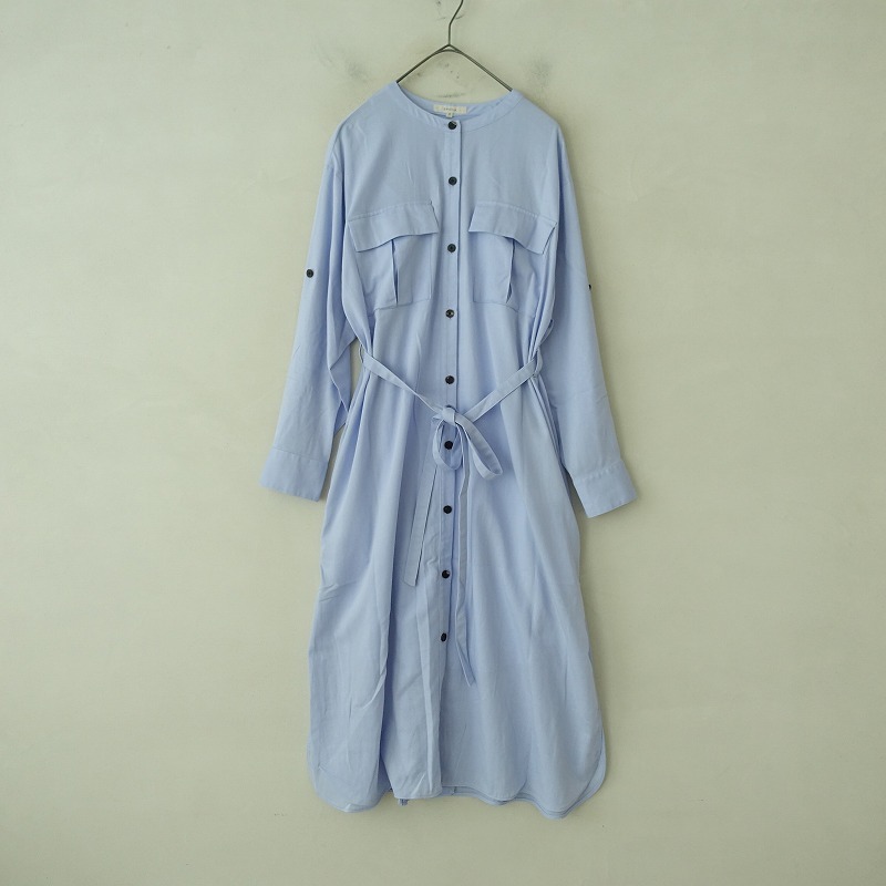 エポカ EPOCA *ロールアップスリーブコットンポリエステルシャツドレス*40インナー付きライトブルー腰紐付(2-2410-281)【31K42】拍卖