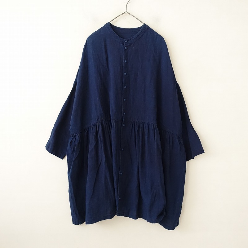 【2023/定価3.1万】ネストローブ nest Robe UpcycleLino *近江晒インディゴ染めチュニック*F麻綿ギャザー(25-2509-530)【11J52】拍卖