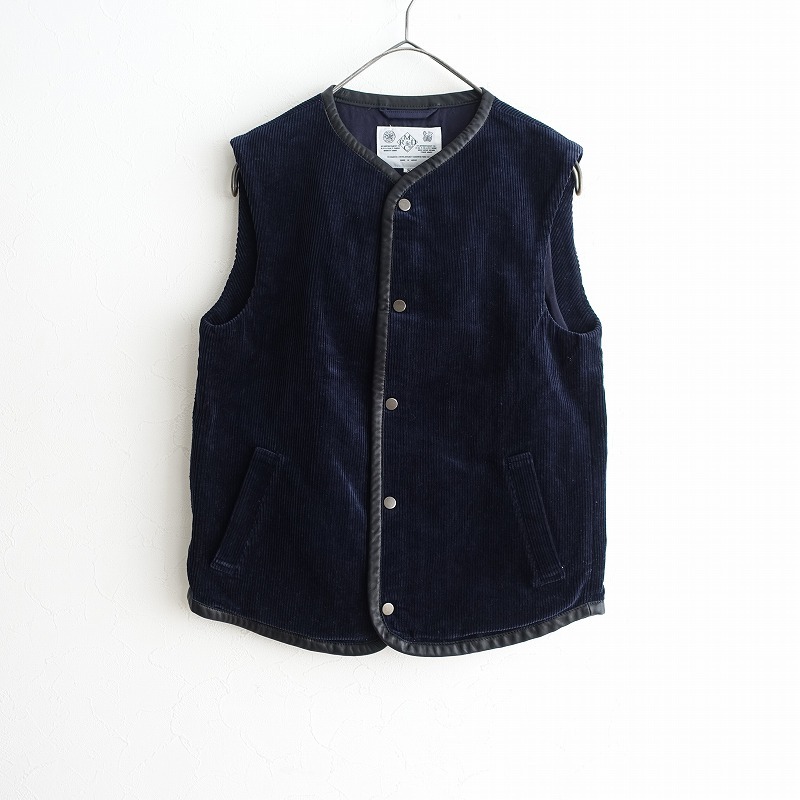 オールドマンズテーラー R&D.M.Co- *コーデュロイ前開きベスト*Sスナップボタン綿コットン紺ネイビー裏地付(j4-2509-76)【91J52】拍卖