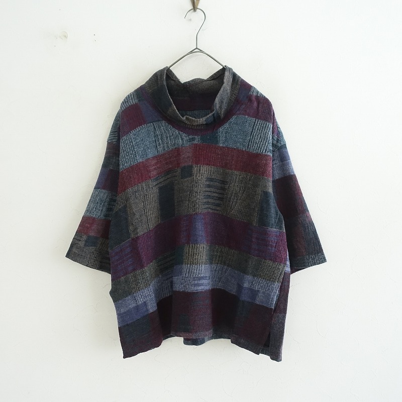 登美 群言堂 *パッチワーク柄ウールカットソープルオーバー*オフタートルネックメランジ配色石見銀山根々(2-2510-107)【03J52】拍卖