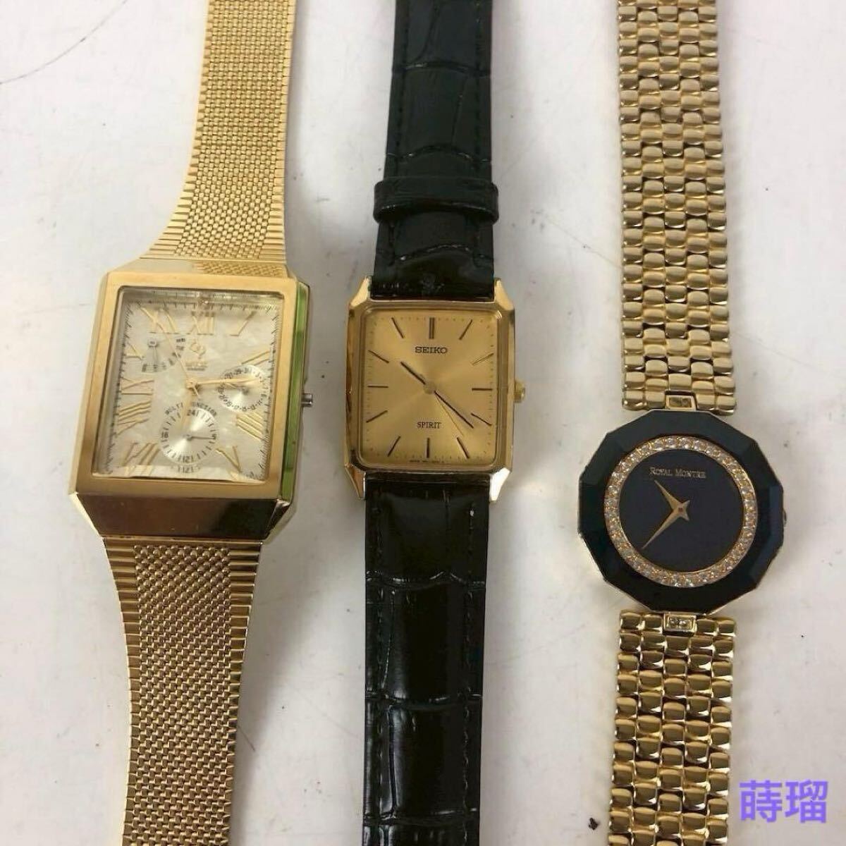 腕時計 3本セット ゴールドカラー スクエアケース ファッションウォッチ拍卖