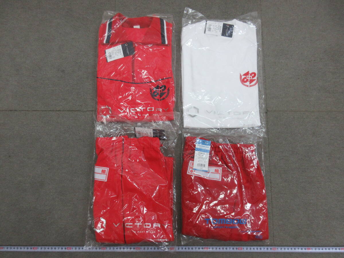 M【10-27】▼4 衣料品店在庫品 トンボ 体育着 体操着 Lサイズ 4点セット 長袖 半袖 短パン 長ズボン / 宮崎中学校 校章入り【10-4】拍卖