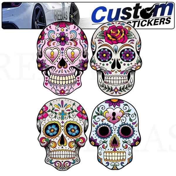 送料無料 シュガー スカル 【Bタイプ】 骸骨 髑髏 ステッカー バイク ドレスアップ シール エンブレム CUSTOM拍卖