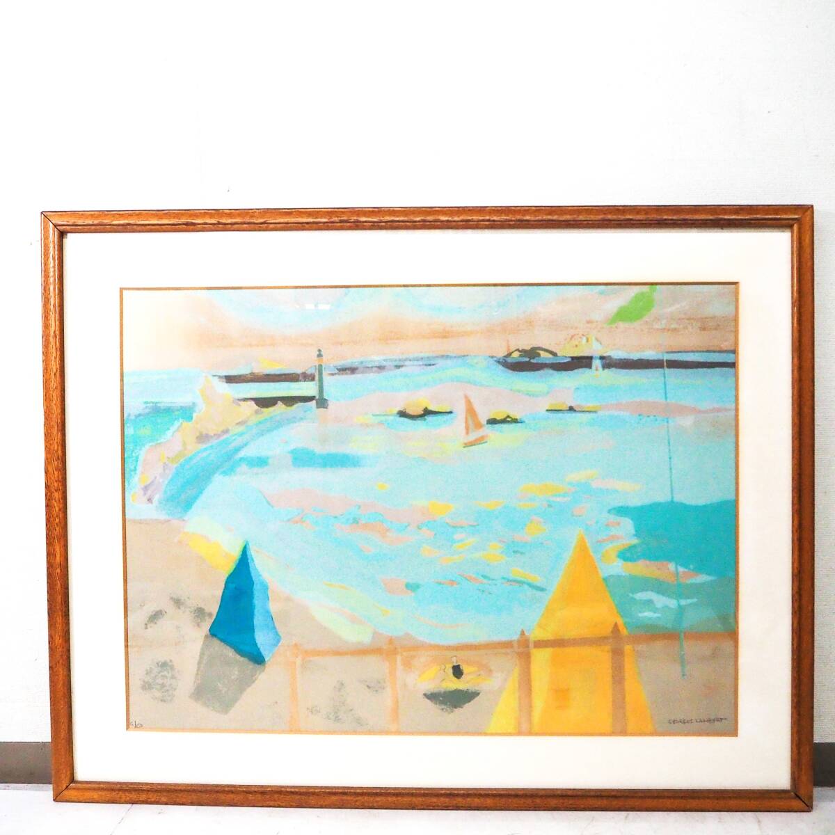 【真作保証】Georges Lambert ジョルジュ・ランベール 浜辺 リトグラフ 風景画 Saint-Malo サンマロ 額装 EC612拍卖